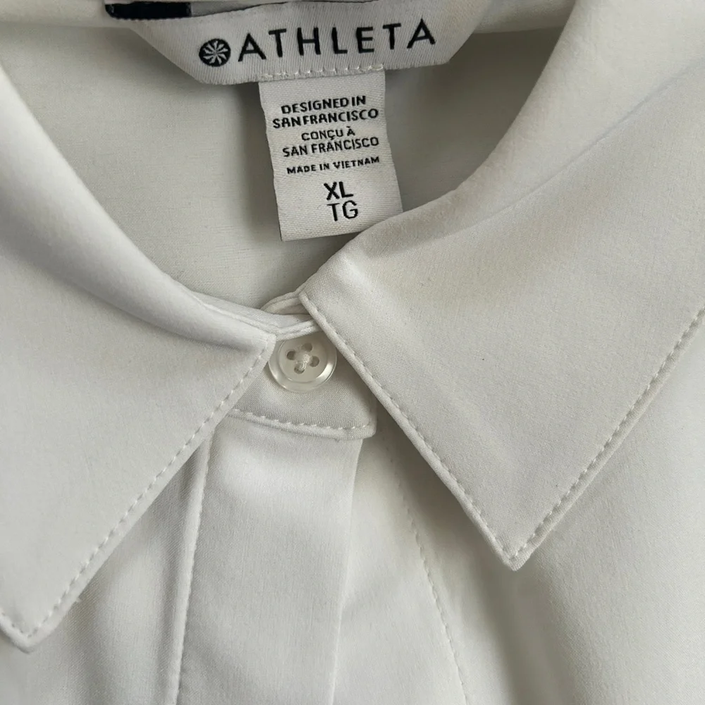 Athleta White Collared Button-Up Blouse - Picture 1 of 6